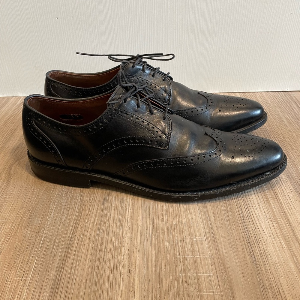 ALLEN EDMONDS HINSDALE BLACK WINGTIP MEDALLION TOE OXFORD DRESS SHOES 10.5 B